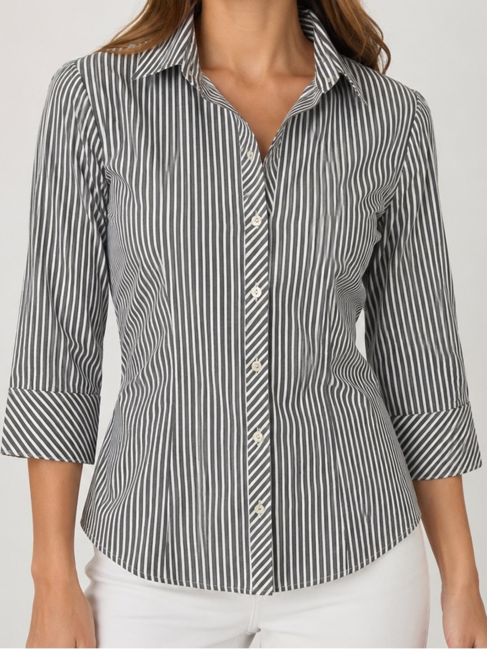 Chico's Black & White Striped Button-Down Shirt